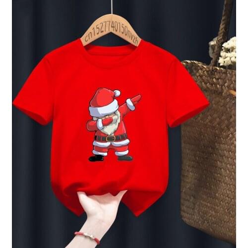 Dabbing Santa Merry Christmas Red Kid T-shirts Children Baby Black Harajuku Kawaii Clothes Boy Girl Tops Gift Present ,Drop Ship