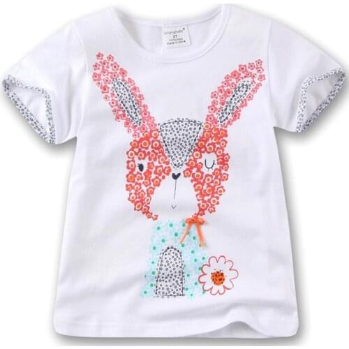Girl Kids Flower Bunny Short Sleeve T Shirts O Neck Girls' White Rabbit T-Shirt Tees Children Summer Cotton Tops Tees Clothes
