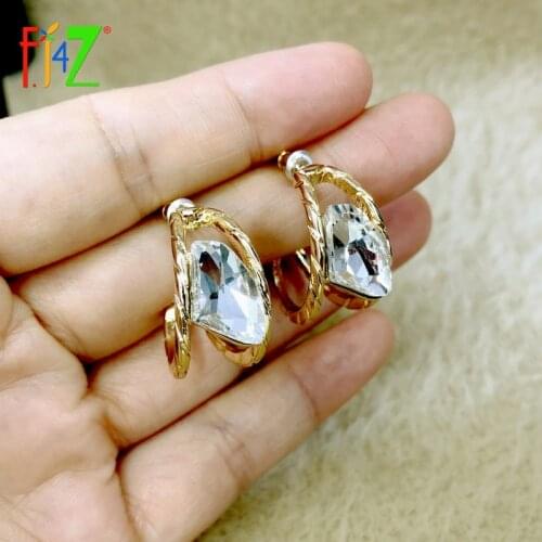 F.J4Z New 2021 Earrings for Women Fashion Trend Irregular Glass Stone Open C Hoop Earring Lady Party Earrings Gifts Dropship