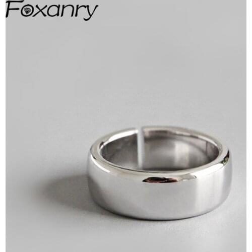 Foxanry Prevent Allergy 925 Sterling Silver Minimalist Smooth Rings for Women Couples Personality Jewelry Party Accessories Gift