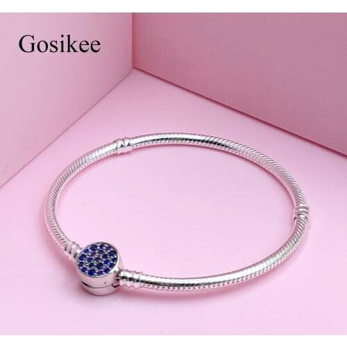 Gosikee 2021 New S925 Sliver Color Charm Bracelet Blue Clasp Snake Chain S925 Charm Bracelet for Women Good Quality