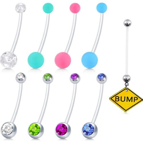 JFORYOU 9-10PCS 14G Acrylic Bioflex Pregnancy Belly Button Rings-Extra Long Navel Barbell Body Jewelry Piercing Retainer