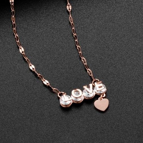 316L Stainless Steel Letter Zircon Heart Pendant Charms Chain Choker Necklace For Women Fashion Fine Jewelry Party Gifts SAN532