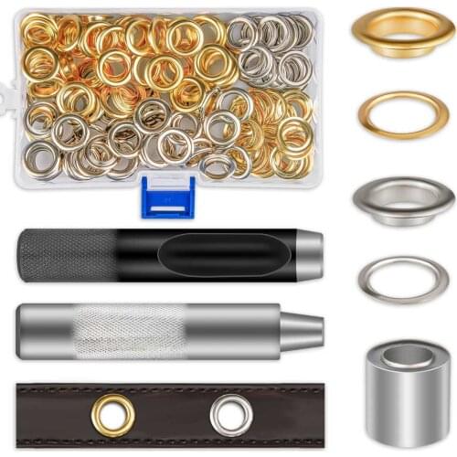 Grommet Kit 124 Sets 1/2 inch Grommets Eyelets with 3pcs Grommet Installation Tool For Fabric Canvas Curtain Clothing Leather
