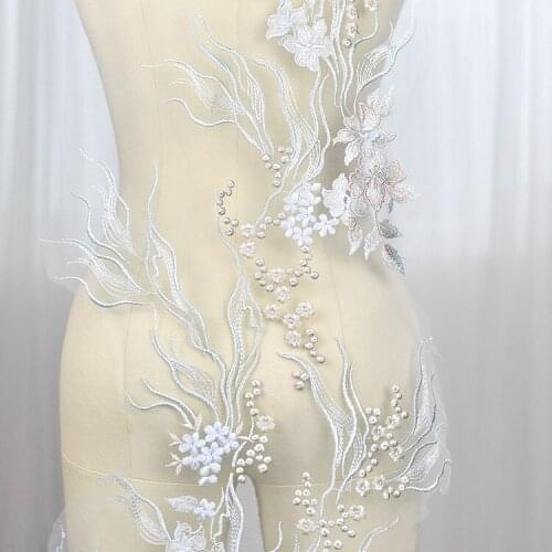 5pcs Motif Flower Lace Applique Trims Dance Wedding Embroidery Sew Crafts