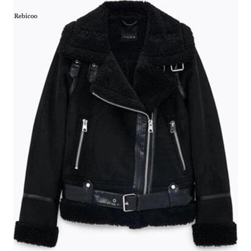 Faux Fur Leather Jacket Women Wool Coat Winter Thick Motorcycle Jackets Vintage Suede Lambswool Coats Loose Outwear Women Jacket