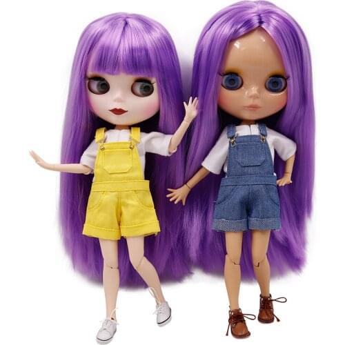 ICY DBS Blyth Doll 1/6 BJD White/Tan Skin 19 Joints Body Glossy/Frosted Face Purple Long Straight Hair DIY Toy Dolls for Girls
