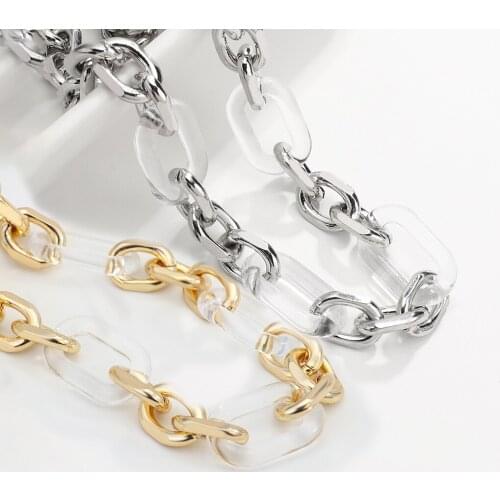 Lifefontier Gold Silver Metal Cuban Thick Chain Necklace for Women Punk Transparent Acrylic Choker Chunky Necklace Jewelry 2021
