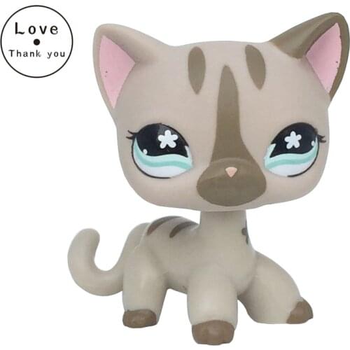 Lps cat pet shop toys standing #468 / 792 Grey Gray Striped short hair Cat With Blue old original free shipping