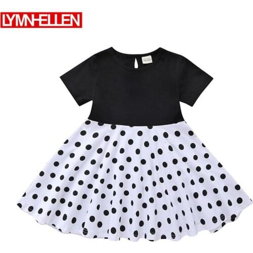 Round Neck Short Sleeve Dress Lovely Summer Small and Medium Girls Princess Dot Dresses 2-8Y Cotton