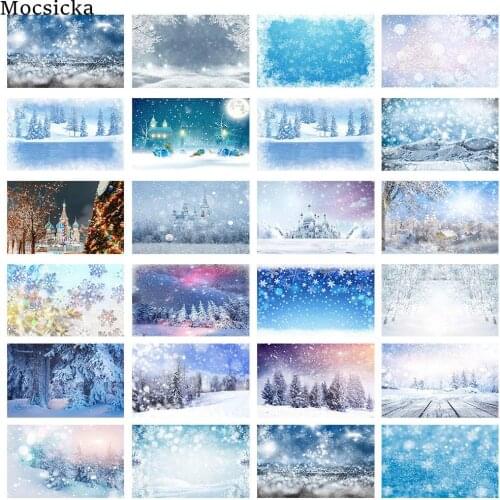 Mocsicka Winter Snow Scene Backdrop Photography Snowflake Castle Baby Portrait Photo Background Polka Dots Christmas Decoration