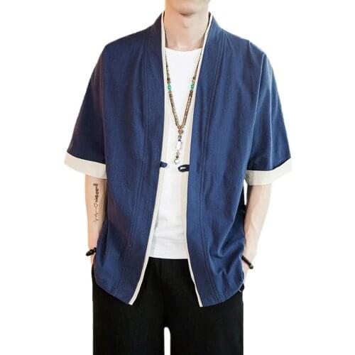 2020 Men Cotton Linen Jacket China Style Kongfu Coat Male Loose Kimono Cardigan Overcoat Open Stitch Coat Mens Windbreaker 5XL