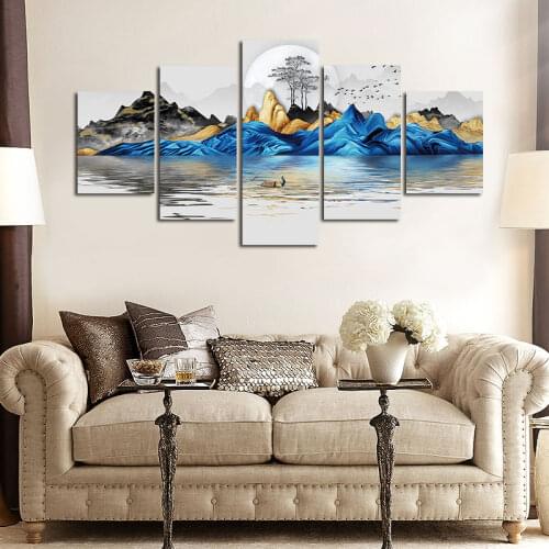 5 Pieces Abstract Blue tree Full Square Round Diamond Mosaic Sale Diy Diamond Painting Bead Mountain Landscape EmbroideryZP-3286