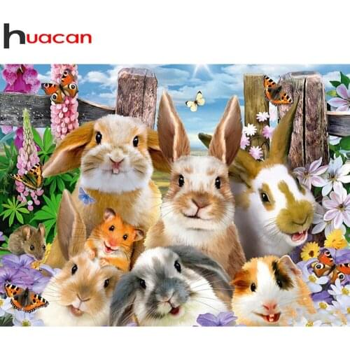 Huacan Diamond Painting Kit Rabbit Animals 5d Diy Diamond Embroidery Mosaic Flower Cross Stitch Home Decor