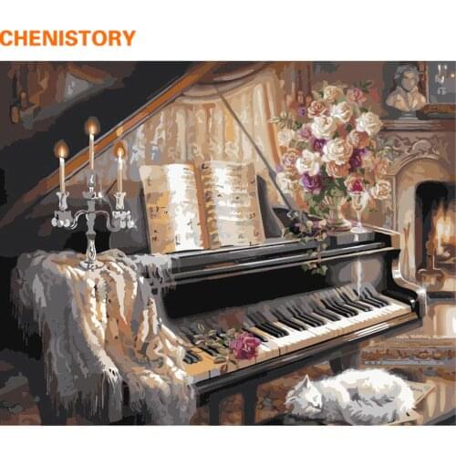 CHENISTORY Piano DIY Oil Painting By Numbers Room Decor Handpainted Canvas Paintings For Living Room Wall Art Picture Home Decor