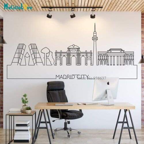 Madrid Skyline Simple Line Decoration City Skyline Wall Sticker Home Decor Vinyl Removable Cityscape Decals Art Design JH042