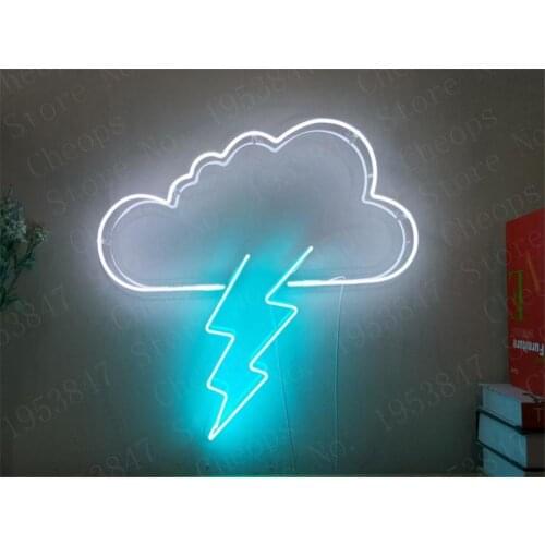 Cloud Lightning Bolt Gift Neon Signs Real Glass Tube Beer Bar Pub Handmade Homeroom Girlsroom Party Decor Light Sign 14 inch