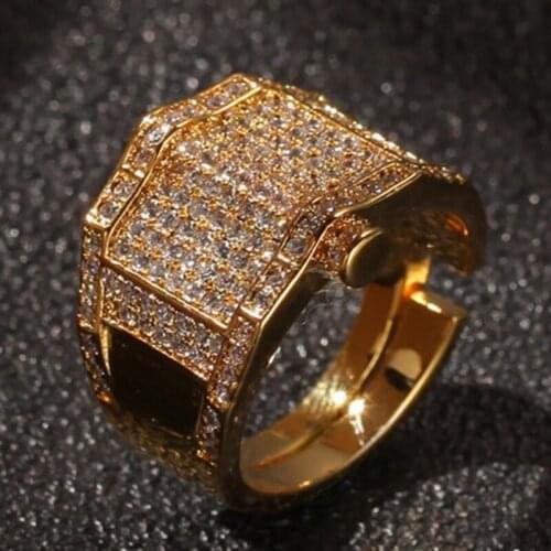 New Fashioh Charm Geometric CZ Rings Micro Paved Adjustable Full Bling Iced Cubic Zircon Luxury Fashion Hiphop Jewelry Gift