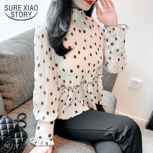 Casual Vintage Women Clothing 2021 New Fashion Polka Dot Chiffon Shirt for Women Plus Size Long Sleeve Blouse Women Blusas 13519