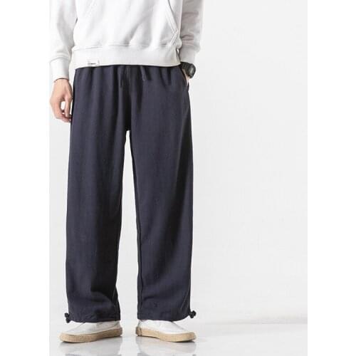 Solar system Big Size Casual Men Joggers Pants Straight Loose Wide Cargo Pants Pocket Cotton Jumpsuit Elastic Waist Trousership