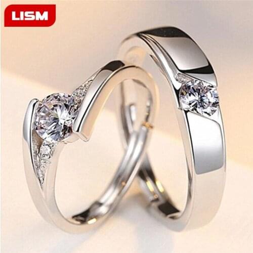 Simple Sliver Couple Rings Women Men Opening Adjustable Ring For Romantic Wedding Shinning Crystal Love Gifts Jewelry