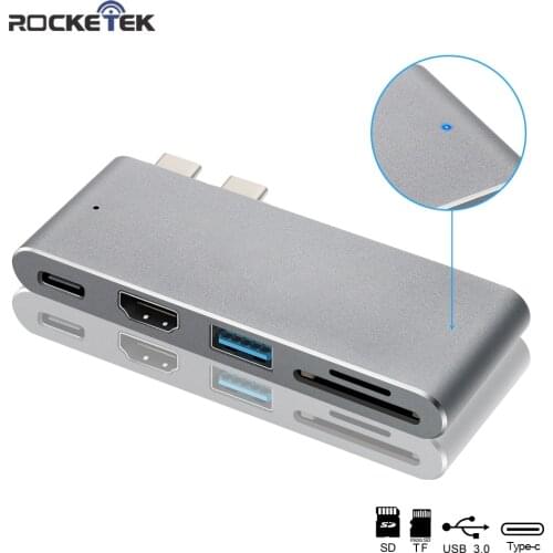 Rocketek usb type c 3.0 hub port HDMI-compatible 4K adapter splitter with SD TF Card Reader for MacBook pro pc laptop