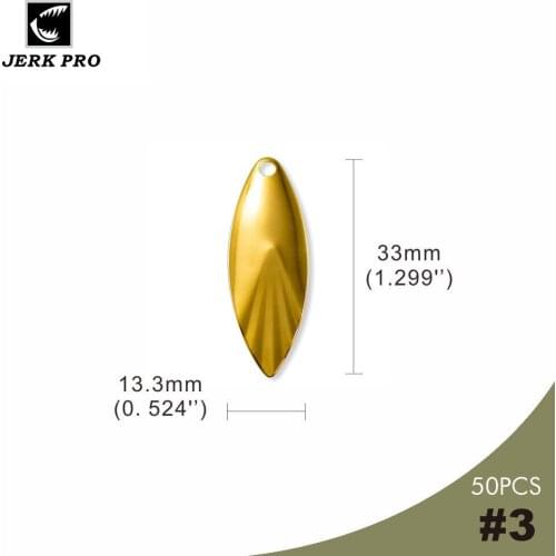 JERK PRO 50PCS Size 3 Fluted Steel Willow leaf Spinner Blades Nickle & Gold Plated Spinner bait Parts For Fishing Lures
