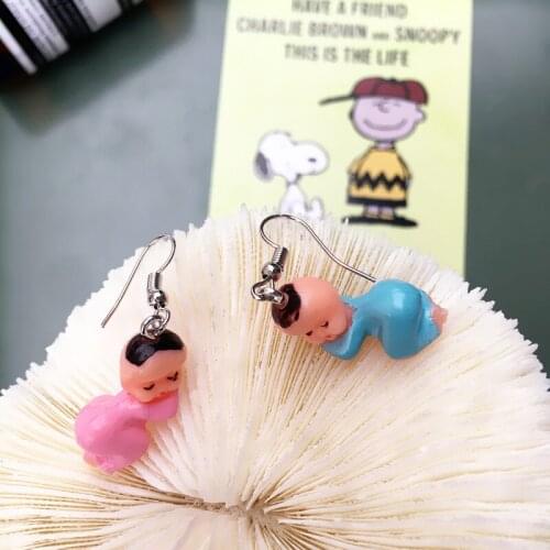 Cute Handmade Sleeping Baby Resin Dangle Earrings Funny Boys and Girls Doll Drop Earrings for Women Kawaii Cartoon Jewelry Gift
