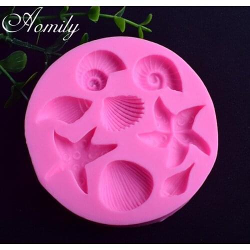 Aomily Starfish Conch Silicone Molds Fondant Molds Chocolate Candy Biscuits Moulds DIY Cake Decorating Tools Resin Mould