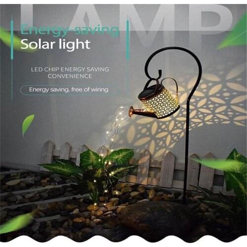 Outdoor Solar Watering Can Ornament Lamp Garden Art Light Decoration Hollow-out Iron Shower LED Lights String Garden Decorations