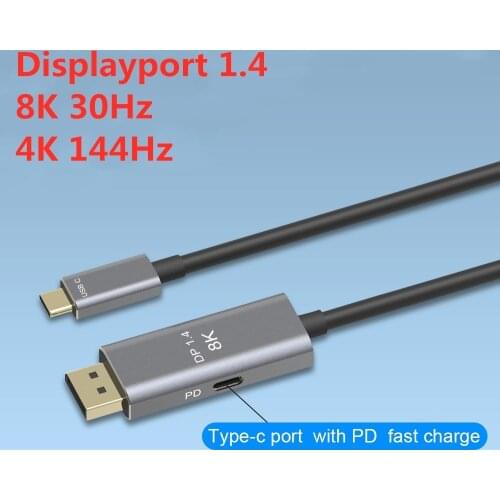 USB C to DisplayPort 1.4 8K Cable with USB-C PD 8K@60Hz 4K@144Hz Thunderbolt 3 to DisplayPort For MacBook Pro 2019 2020 DELL XPS
