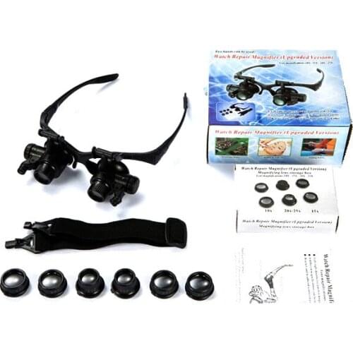 Headset Magnifier 10X 15X 20X 25X 4 Group Lens LED Magnifier Reading Jewelry Watch Repair Measurement With LED Light