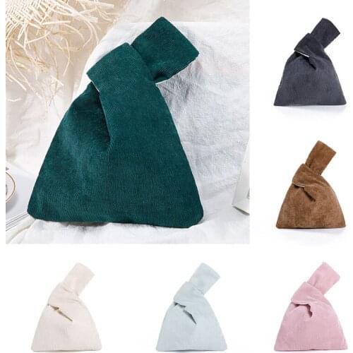 Corduroy Womens Handbags Knot Wrist Shopping Bag Eco friendly Reusable Grocery Pouch Lightweight Tote Handbags and Coin Purses