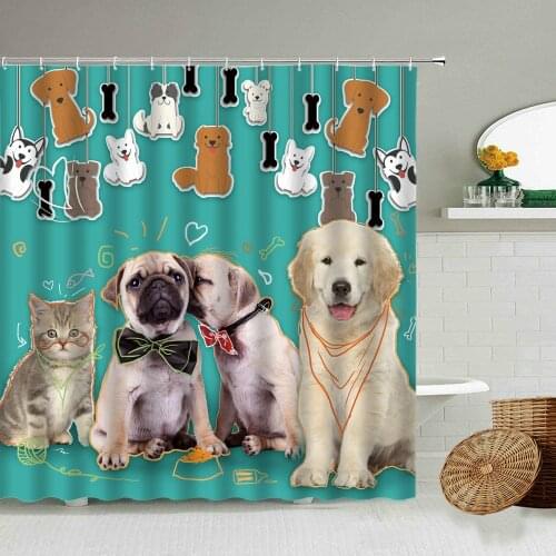 Cartoon Fun Cats and Dogs Animal Waterproof Shower Curtain Pet Shop Creative Poster Bathroom Accessories Hanging Screen Washable