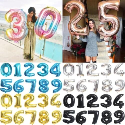 32/40 inch Big Size Rose Gold Rainbow digital Number Foil Balloon Child Adult Birthday Party Baby Shower Decor Kids Gift Balloon