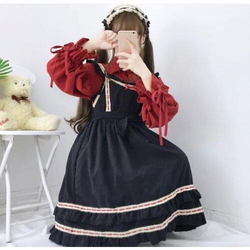 Japanese fashion Kawaii cute Japanese Lolita dress cute loli dress Lolita daily lace ribbon strap dress cute