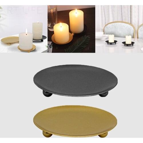 Iron Black Gold Plated Candle Holders Pillar Metal Plate For Wedding Party Festival Portavelas Candelabra Art Gift Home Decor