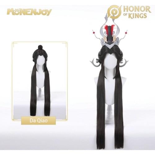 Monenjoy Honor of Kings Da Qiao Cosplay Wig Epic Skin Goddess Black Long Cos Hair