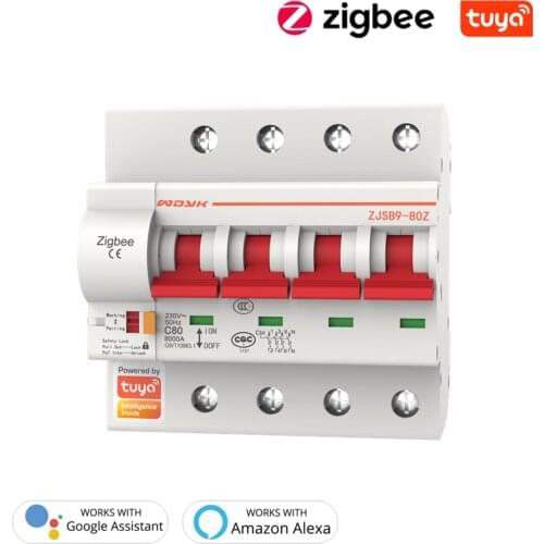 ZJSB9 4 Pole Tuya Zigbee Smart Circuit Breaker Smart Home Automation Control 220V/400V Switch Work With Alexa GoogleHome IFTTT