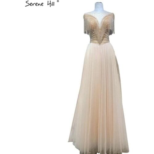 Gold A-Line Sexy Evening Dress Long 2020 Beading Tassel Short Sleeves Formal Party Wear Gown Evening Gowns for Women BLA70714