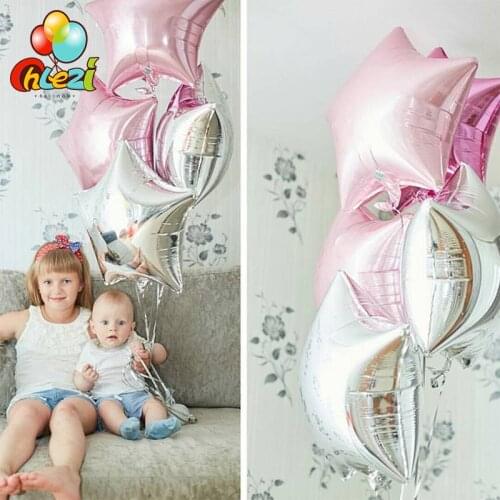 10pcs Baby Shower balloons 18 inch pink sliver star helium foil Balloons Girls boy Birthday 1st Party Supplies Decor Pure color