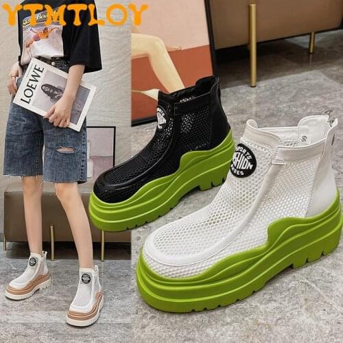 2021 Summer Leather Mesh Hollow Breathable Thick Bottom Trifle Wave Bottom Smoke Tube Boots Martin Boots Womens Short Boots