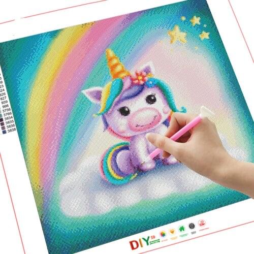 5D DIY Unicorn Diamond Embroidery Full Round Cartoon Magic Unicorn Rhinestones Diamond Cross Stitch Mosaic Home Decor Kids Gift