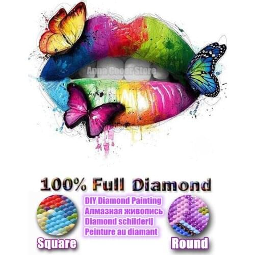 Full Square / Round Drill 5D DIY Diamond Painting "Colorful butterfly lip print" 3D Embroidery Cross Stitch Mosaic Home Decor