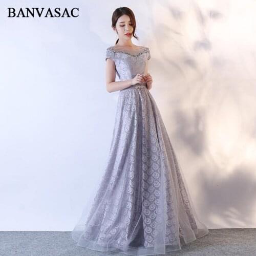 BANVASAC 2018 Beading Flowers O Neck A Line Crystal Sash Long Evening Dresses Party Lace Embroidery Backless Prom Gowns