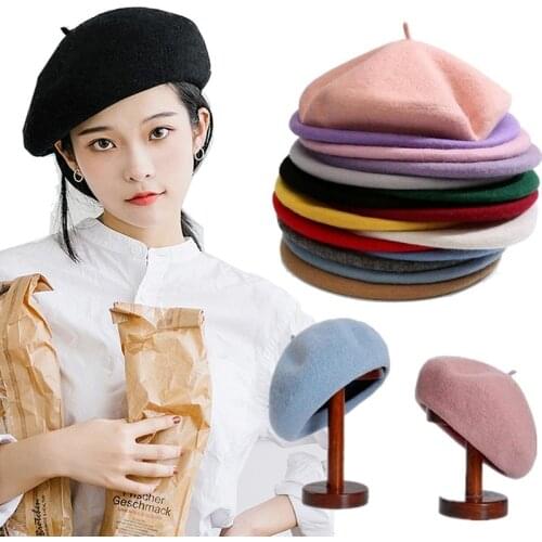 Women Girl Beret French Artist Warm Wool Winter Beanie Hat Cap Vintage Plain Beret Hats Solid Color Elegant Lady Winter Caps
