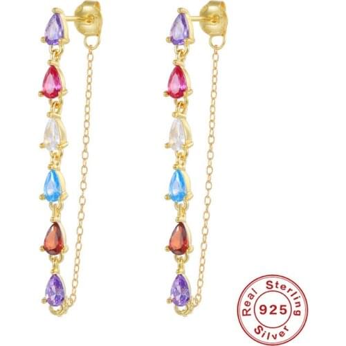 BOAKO 925 Sterling Silver Earrings For Women Zircon Chian Earring Dangle Jewelry Mothers Day Gifts Pendientes Brincos Joyero CZ