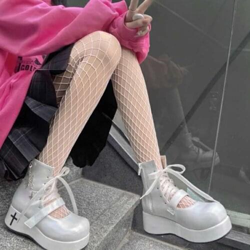 Black Punk Gothic Witch Lolita Boots High Top Loli Ankle Boots Short Boot Dark Pu High Heels Pump Platform Cross Harajuku Kawaii