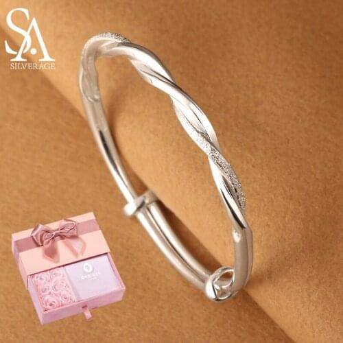 SA SILVERAGE Creative Twist Pattern Sterling Push-pull Bracelet Female 999 Silver Bracelet Mobius Simple Fashion Personality