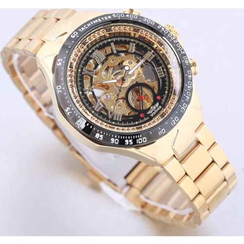 Winner Mechanical Sport Design Bezel Golden Watch Mens Watches Top Brand Luxury Montre Homme Clock Men Automatic Skeleton Watch